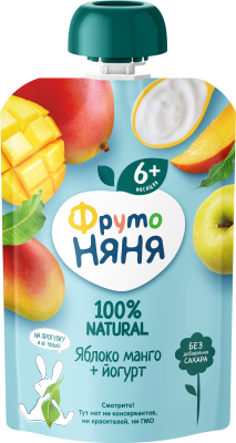 Пюре ФрутоНяня Яблоко/Манго/Йогурт с 6мес д/п 90г БЗМЖ
