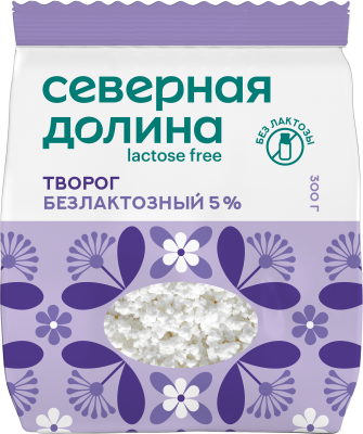 Творог рассыпчатый Северная Долина безлактозный 5% пакет 300г БЗМЖ