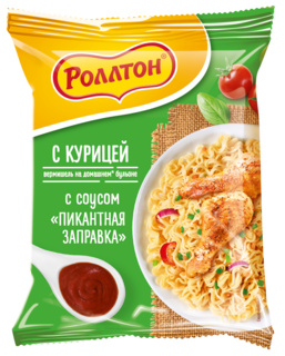 Вермишель б/п с Курицей и соусом в пикантнойзаправке Роллтон 65г