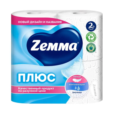 Бумага туалетная Земма 2-сл 4 рул Плюс белая