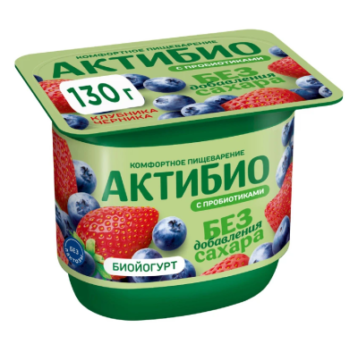 Биойогурт Актибио Клубника/Черника б/сахара 3% 130г БЗМЖ