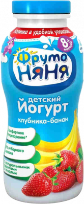 Йогурт питьевой ФрутоНяня Клубника/Банан с 8мес 2,5% 200мл БЗМЖ