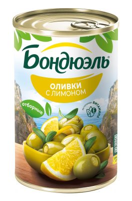 Оливки зеленые б/к с лимоном Бондюэль 300г ж/б