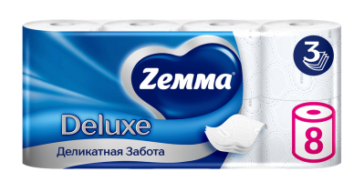 Бумага туалетная Земма 3-сл 8 рул Делюкс Деликатная Забота