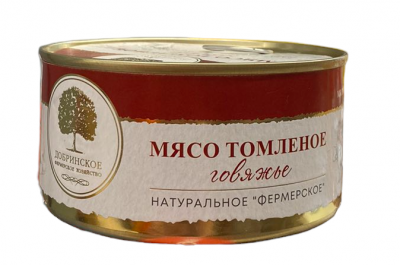 Мясо Говяжье томленое Добринское ФХ натуральное фермерское 325г ж/б