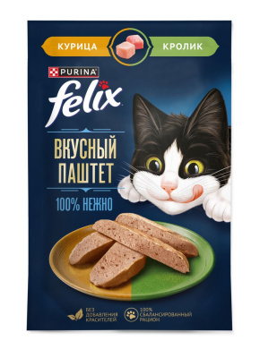 Корм влажный для кошек Феликс Вкусный паштет куриц/крол 75г
