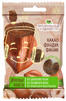 Конфеты Какао-Фундук-Финик Правильные сладости 50г