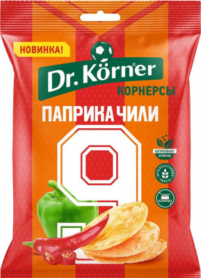 Чипсы цельнозерновые кукурузно-рис Др Кёрнер с паприкой и чили 50г