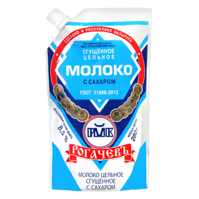 Молоко сгущенное цельное Рогачевъ с сахаром 8,5% д/пак 270г БЗМЖ