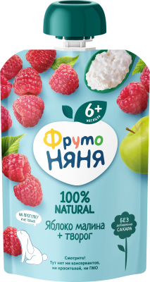 Пюре ФрутоНяня Яблоко/Малина/Творог с 6мес д/п 90г БЗМЖ